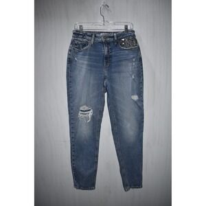 Edgely 90s‎ Taper High Rise Mom Jeans Distressed Studded Pockets Size 8